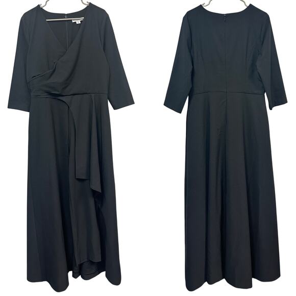 Kay Unger Gina Walk Thru Jumpsuit Gown Black Draped Asymmetrical Overlay Evening - Picture 1 of 14